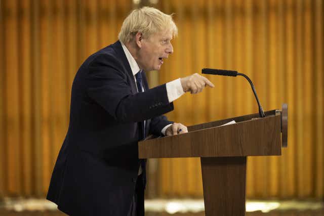 Prime Minister Boris Johnson speaks at a press conference during the Commonwealth Heads of Government Meeting (Dan Kitwood/PA)