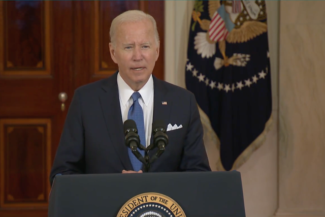 <p>President Biden speaks at the White House’s presidential podium on the Supreme Court decision to overturn Roe v Wade</p>