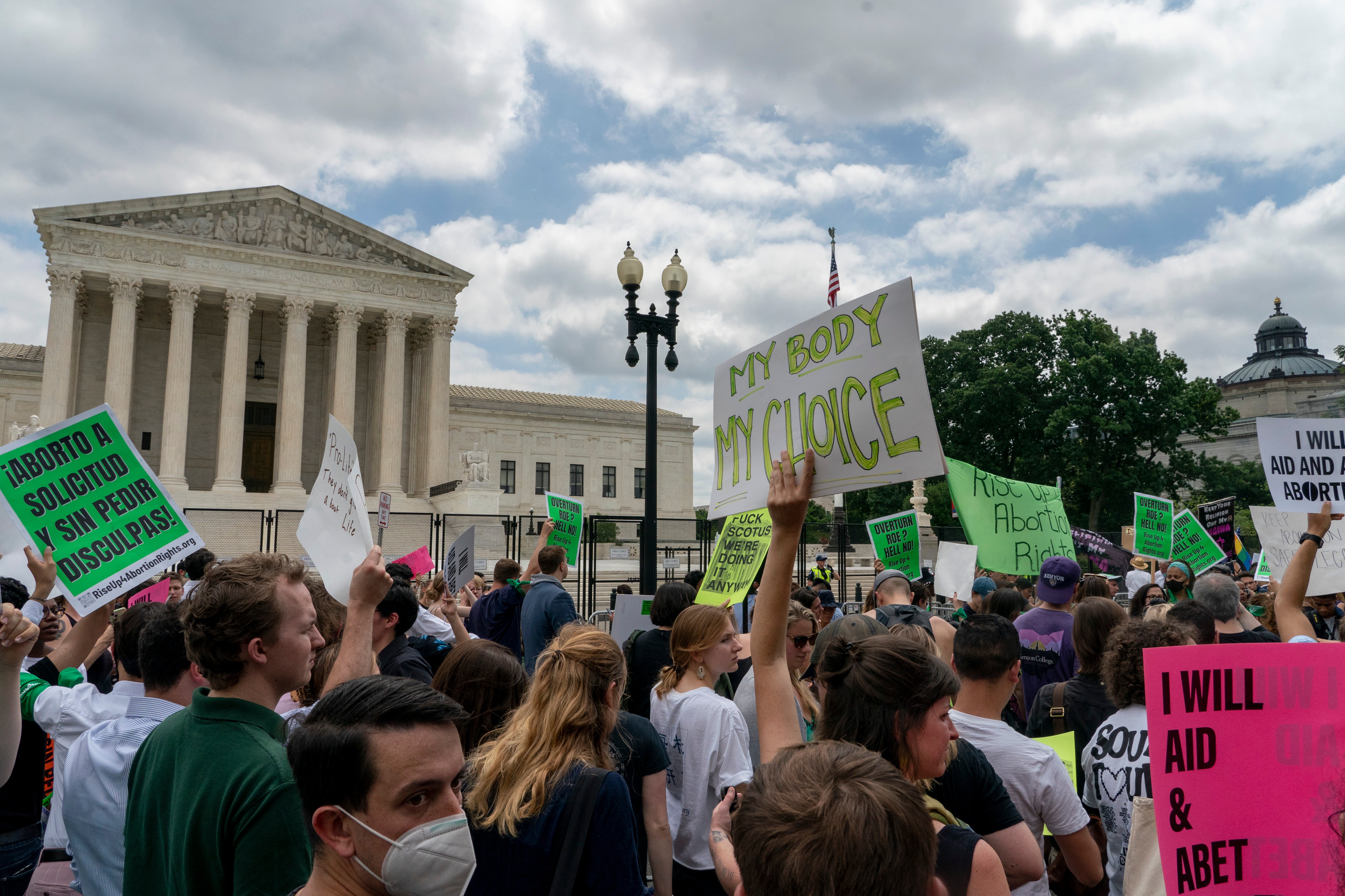 Pro-abortion demonstrators outside the Supreme Court on Friday