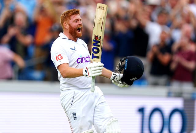 Jonny Bairstow celebrates his century against New Zealand (Mike Egerton/PA)