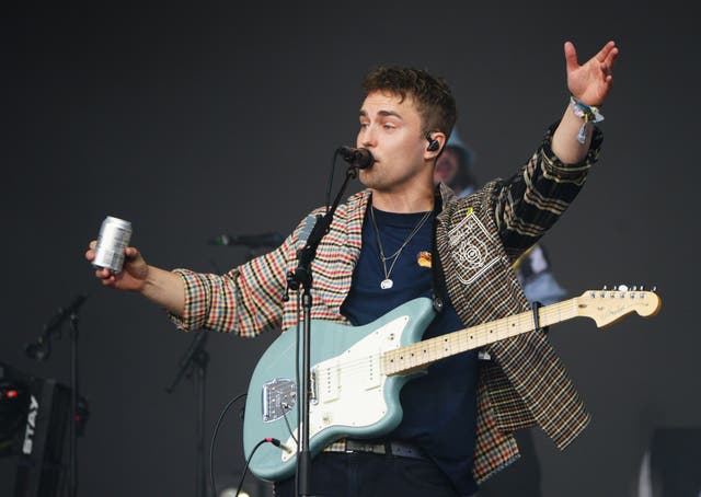 Sam Fender performs on the Pyramid Stage at the Glastonbury Festival (Ben Birchall/PA)