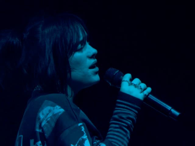 <p>Billie Eilish performing at Glastonbury 2022</p>