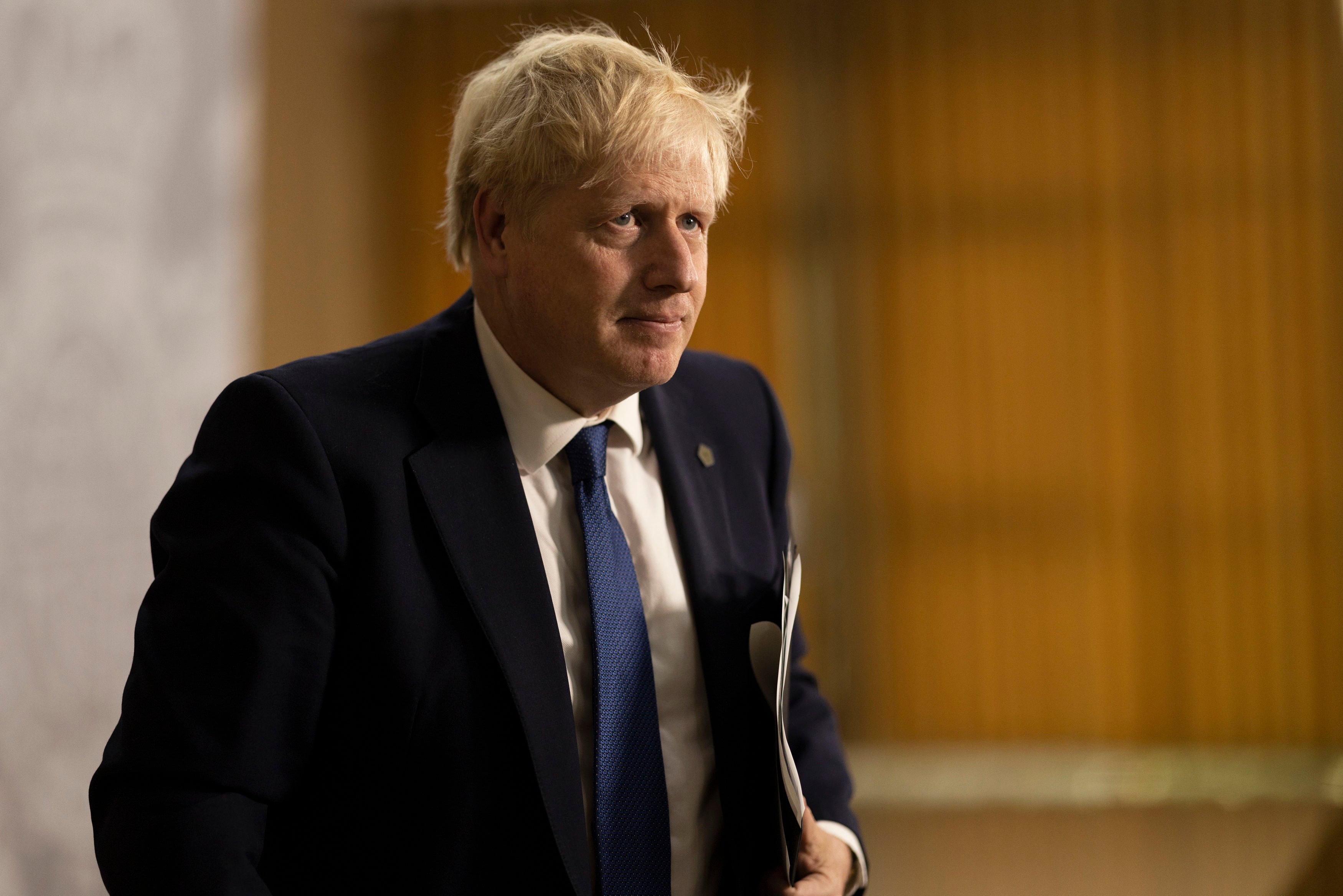 PM Boris Johnson at a press conference during the Commonwealth Heads of Government Meeting in Kigali, Rwanda