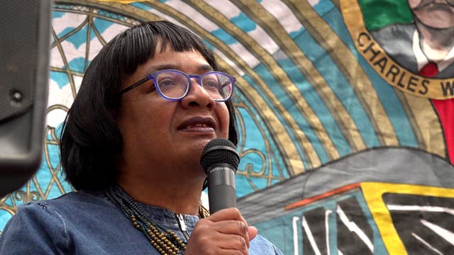 Labour MP Diane Abbot speaks at a rally outside Kings Cross station (PA/Sarah Collier)