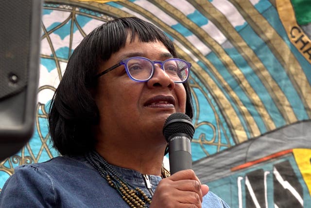 Labour MP Diane Abbot speaks at a rally outside Kings Cross station (PA/Sarah Collier)