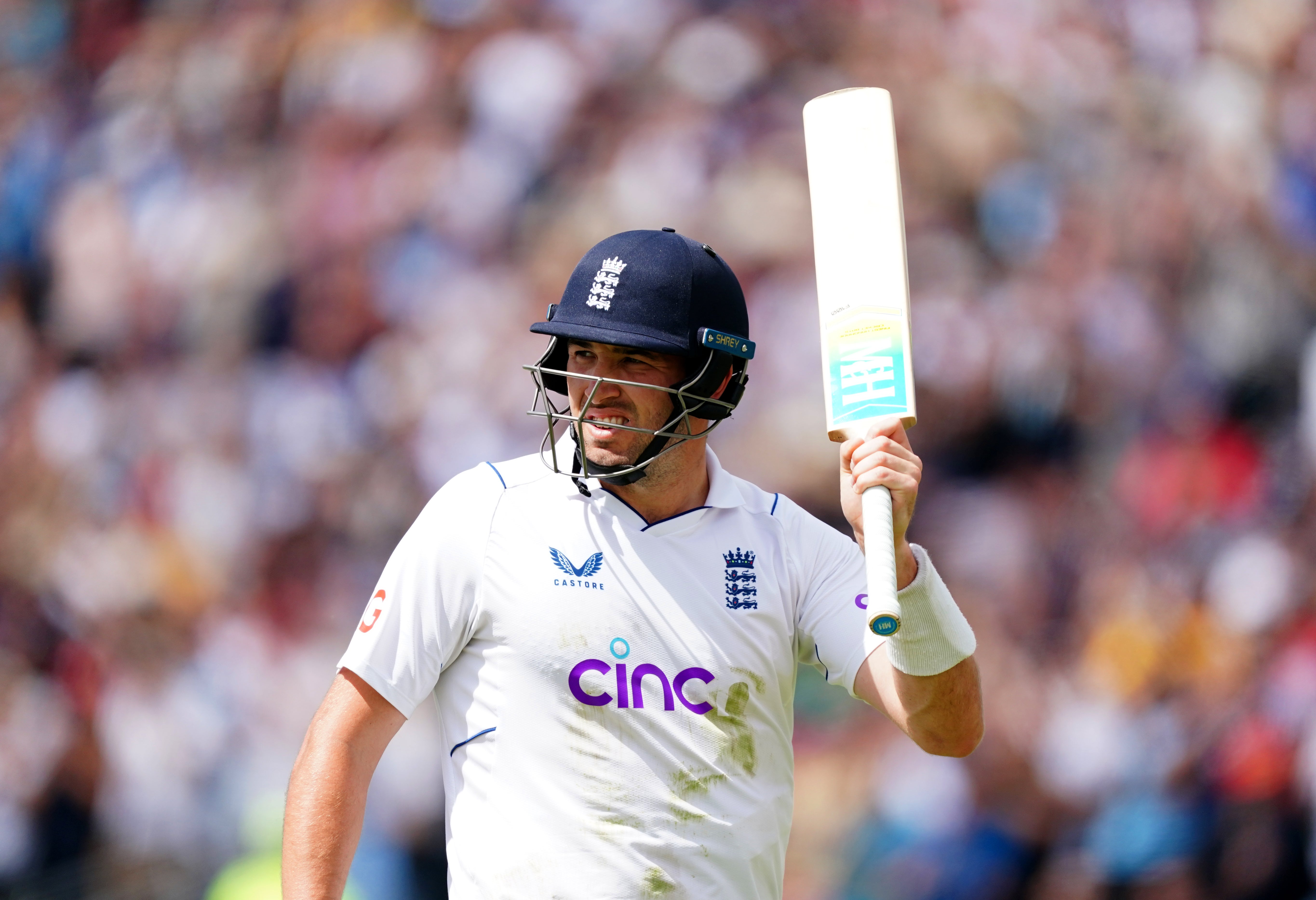 Jamie Overton salutes the crowd after his 97 (Mike Egerton/PA).