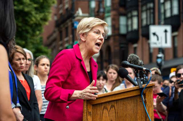 <p>US Senator Elizabeth Warren addresses the public during a rally to protest the US Supreme Courts overturning of Roe v Wade </p>