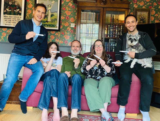 Dawn’s family, Aled and Emile celebrating her positive pregnancy test (Collect/PA Real Life)