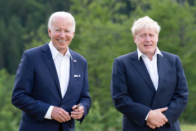 <p>Joe Biden and Boris Johnson at G7 in Bavarian Alps, Germany</p>