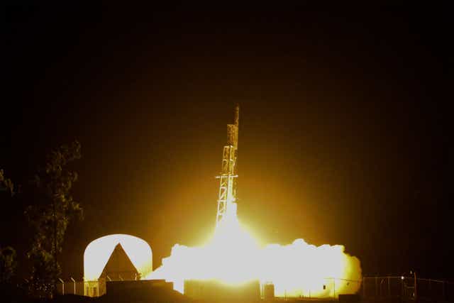 <p>Handout image released by Nasa shows a rocket, carrying technology likened to a ‘mini Hubble’ telescope, lifting off from Arnhem Space Centre in Australia late on 26 June </p>