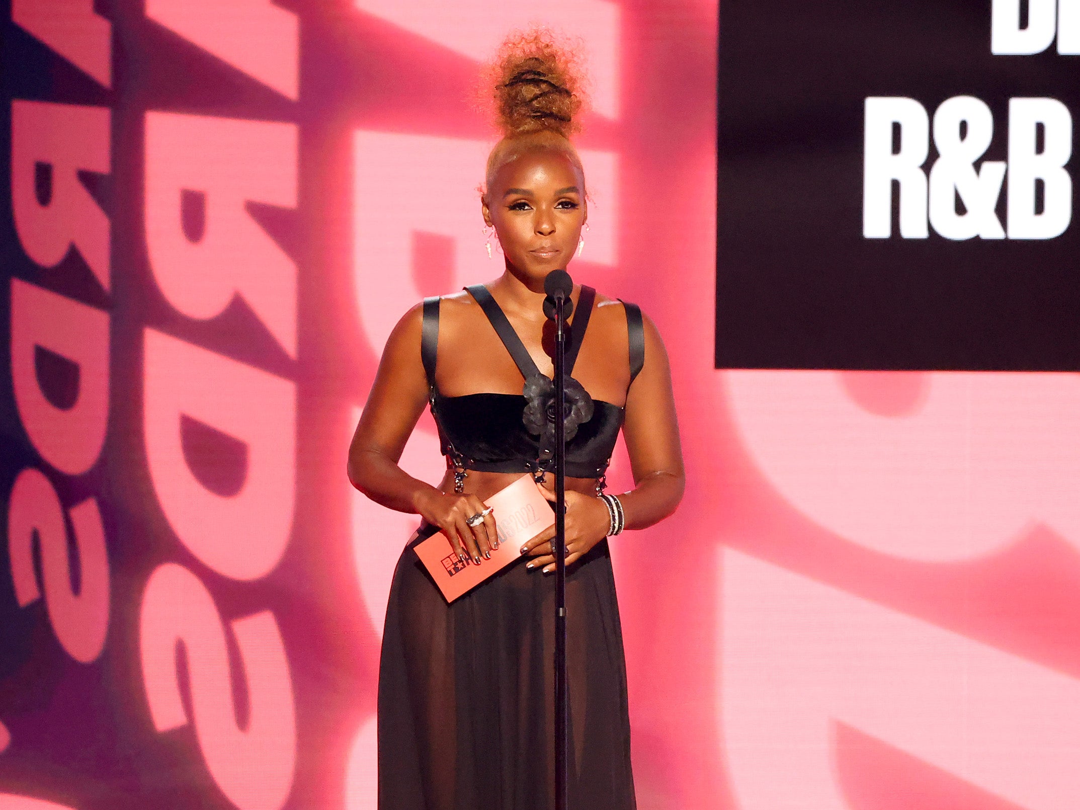 Janelle Monae speaks onstage during the 2022 BET Awards at Microsoft Theater