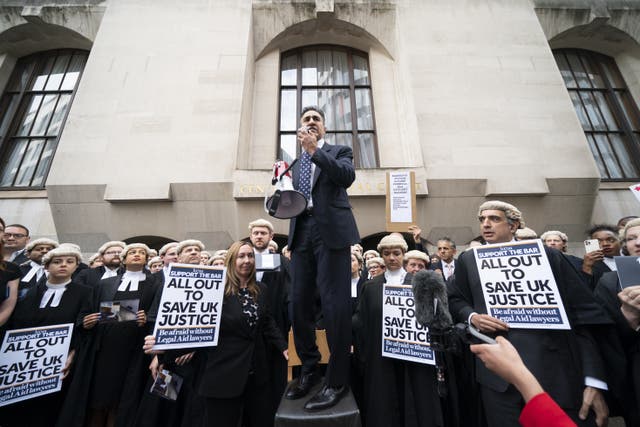 Barristers in England and Wales have begun strike action in a dispute over pay and conditions (PA)