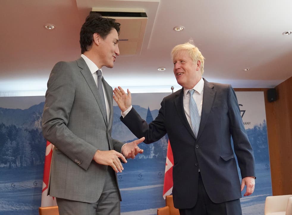 Prime Minister Boris Johnson with Canadian prime minister Justin Trudeau during the G7 summit (Stefan Rousseau/PA)