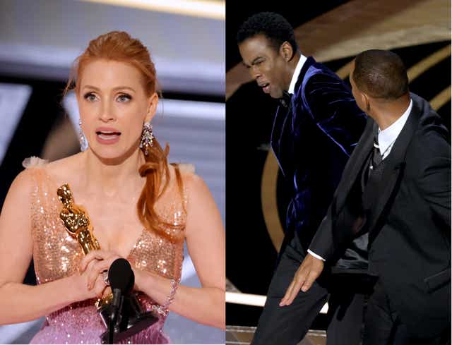 <p>Jessica Chastain, Will Smith slaps Chris Rock at the Oscars</p>