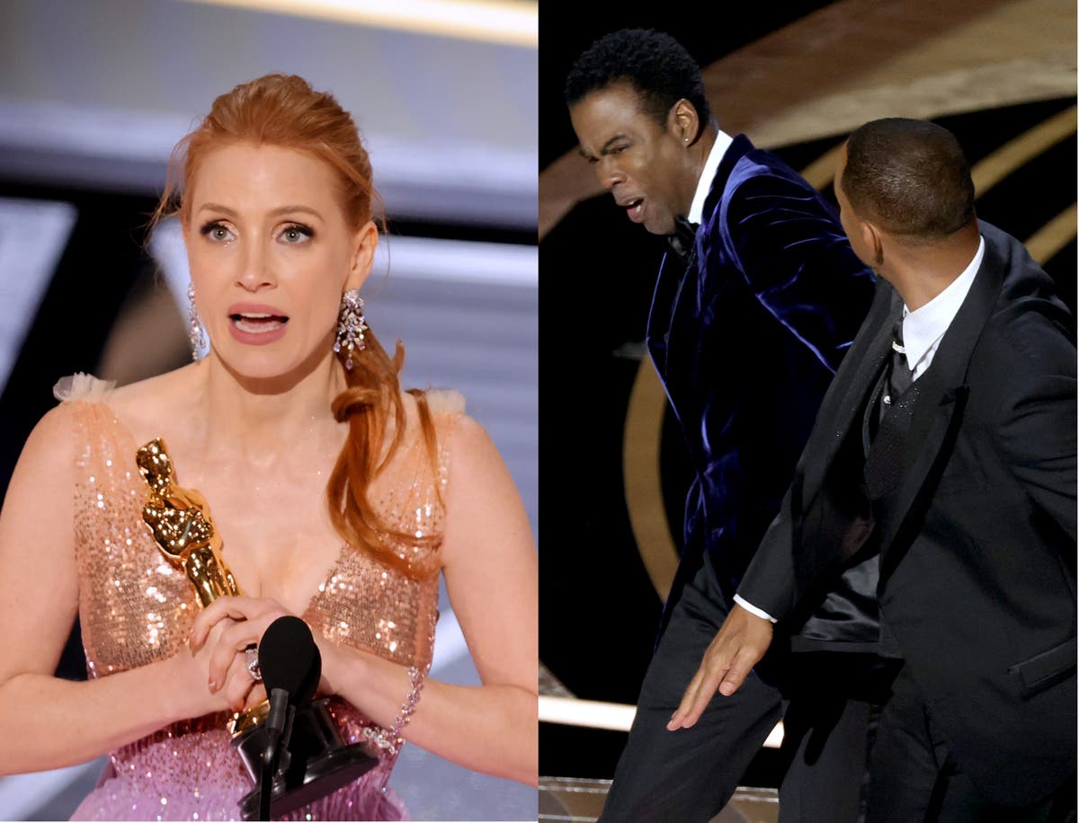 Jessica Chastain on finding ‘calmness’ when accepting Oscar after Will Smith slap