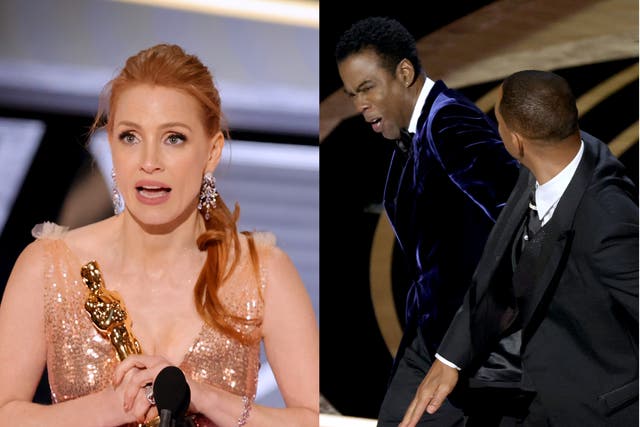 <p>Jessica Chastain, Will Smith slaps Chris Rock at the Oscars</p>