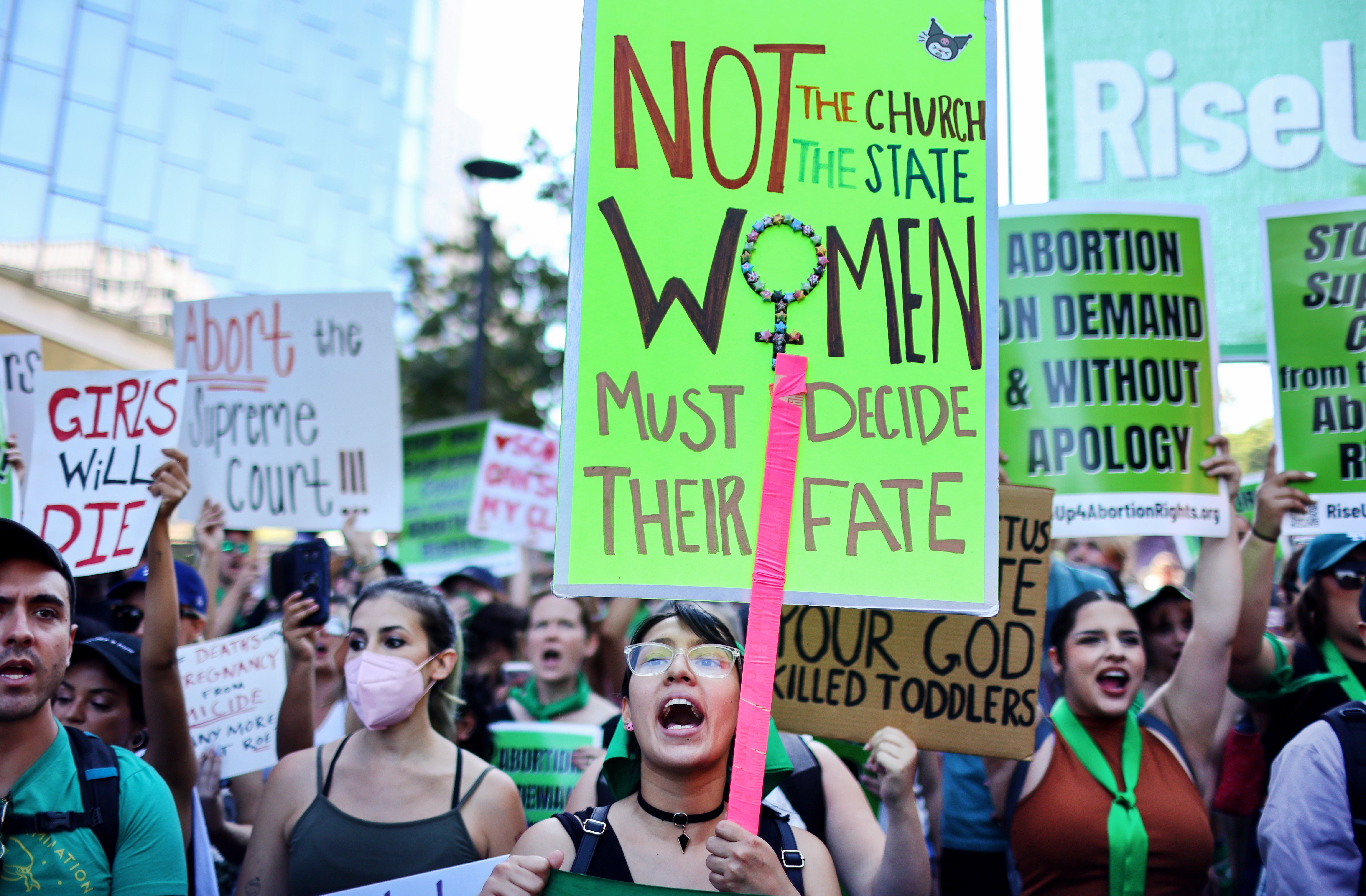 Abortion rights supporters march in Los Angeles on 27 June 2022