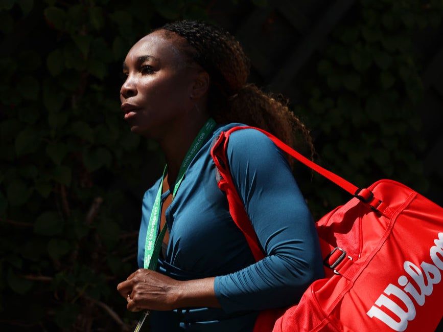 Venus Williams arrives for practice at Wimbledon