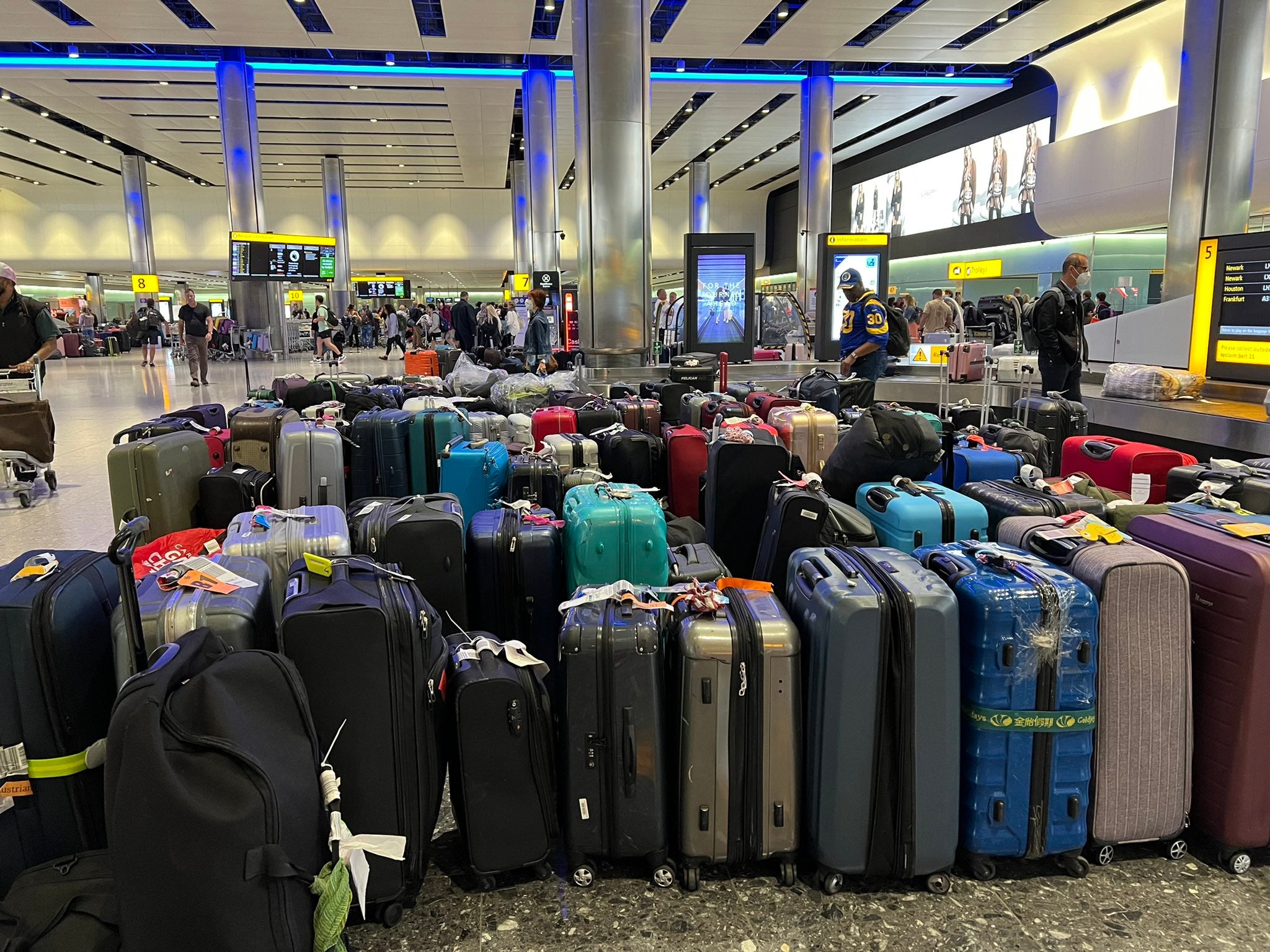 Suitcases at Heathrow terminal 2 yesterday