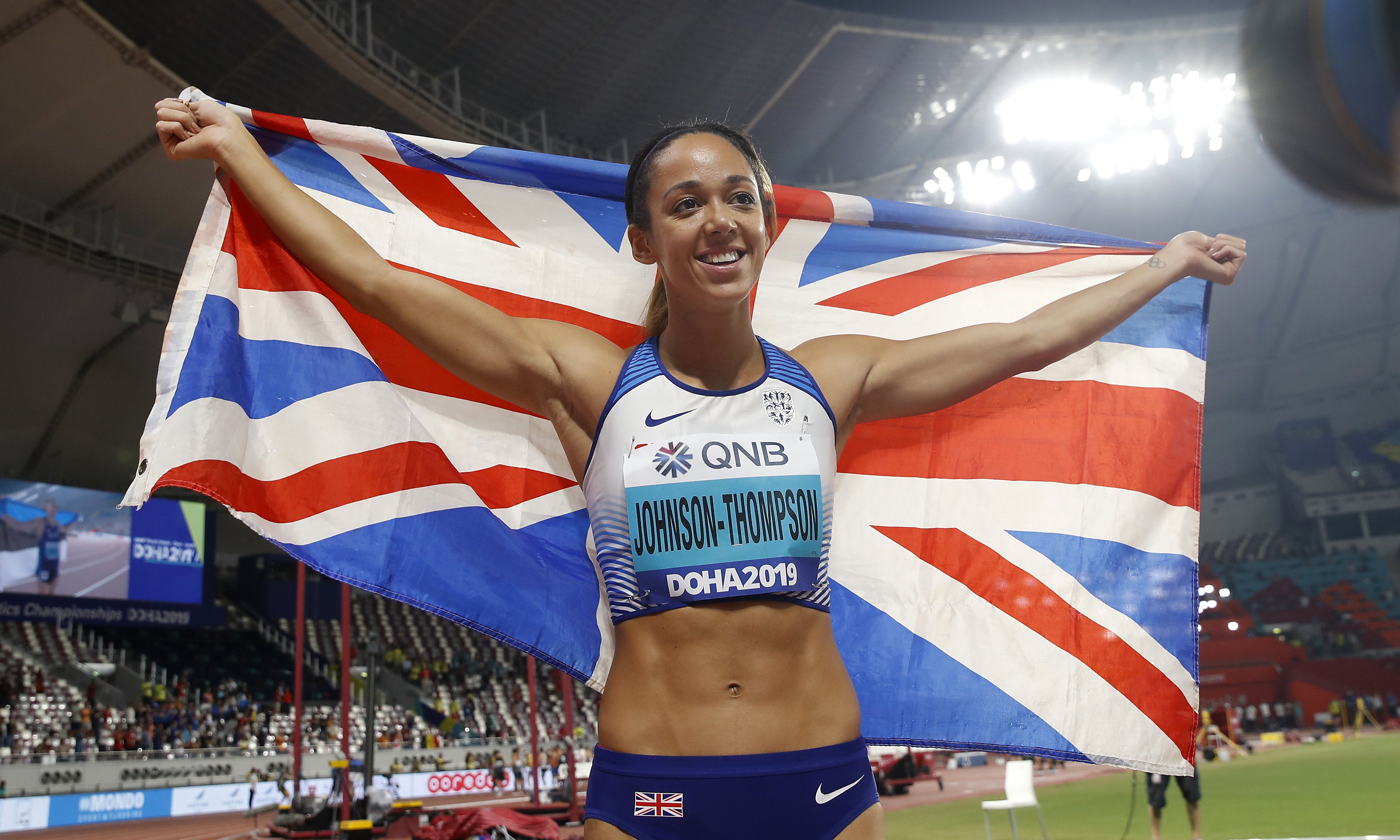 Great Britain’s Katarina Johnson-Thompson won heptathlon gold in Doha (Martin Rickett/PA)