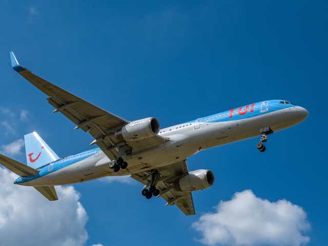 <p>A Tui Airlines Boeing 757 landing at London Gatwick airport</p>