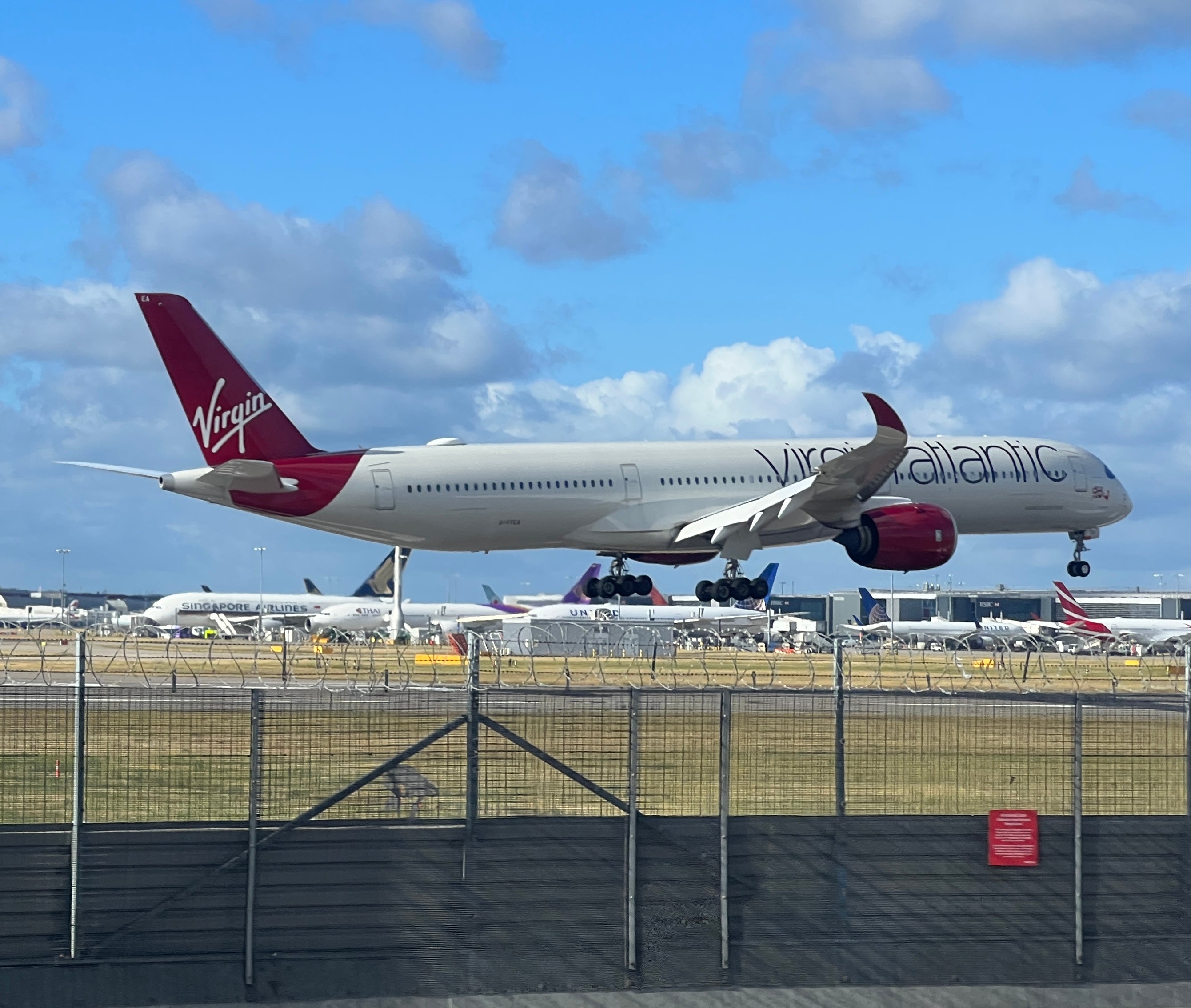 Made it: Virgin Atlantic Airbus A350 touching down at Heathrow