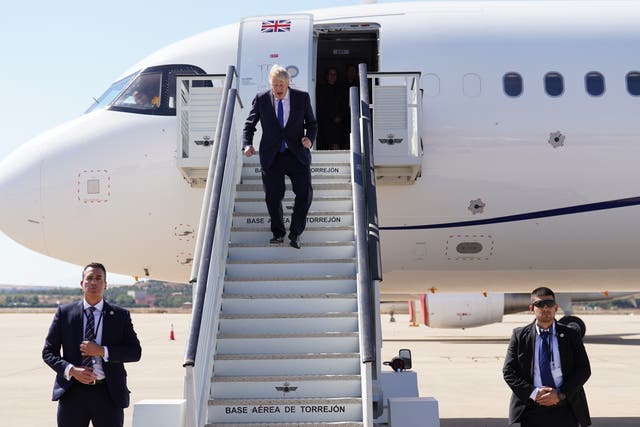 Prime Minister Boris Johnson arrives in Madrid, Spain for the Nato summit. Picture date: Tuesday June 28, 2022 (Stefan Rousseau/PA)