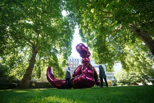 Balloon Monkey (Magenta) on display in St James’s Square, London (Yui Mok/PA)