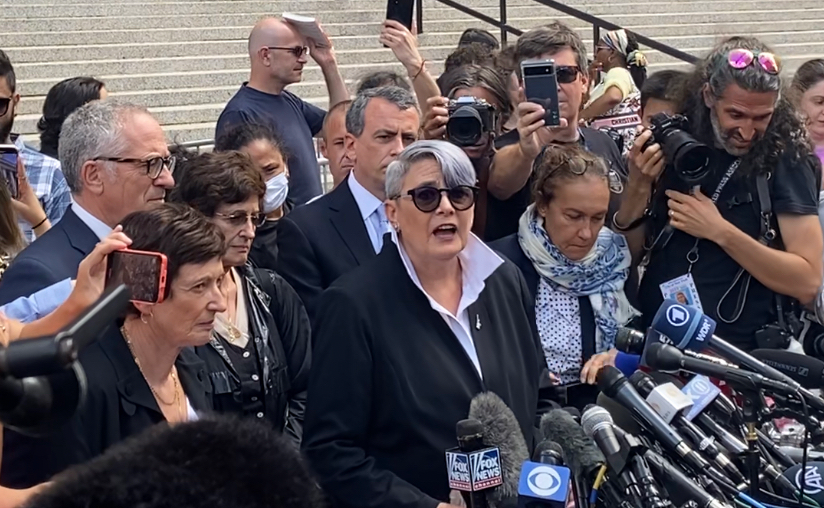 Bobbi Sternheim, Maxwell’s attorney, speaks to reporters after her sentencing on 28 June