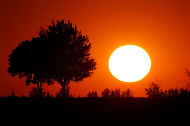 <p>The sun sets as a heatwave hits in Baralle, France, on 24 June 2020 </p>