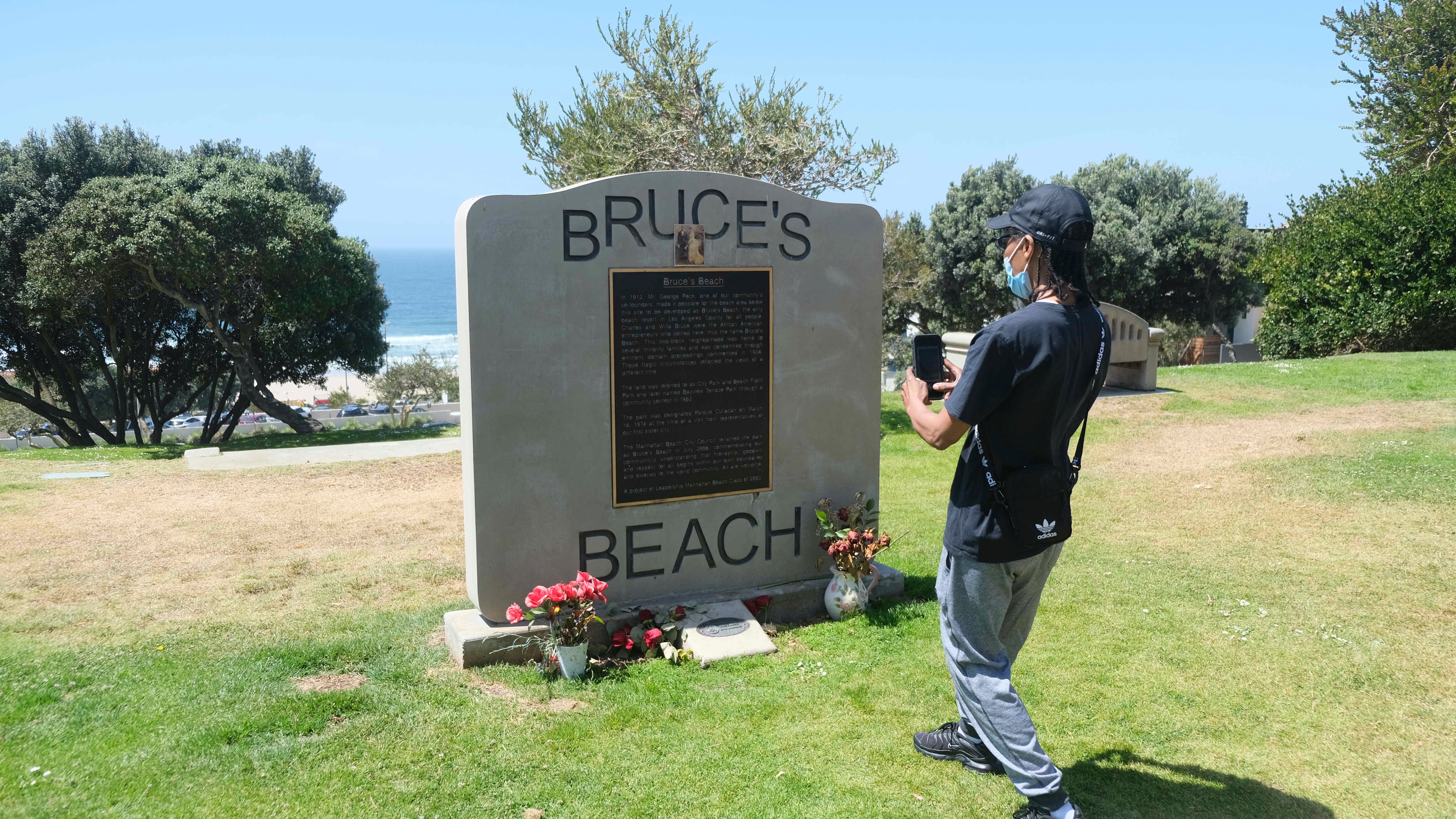 File: A monument on Bruce's Beach in Manhattan Beach