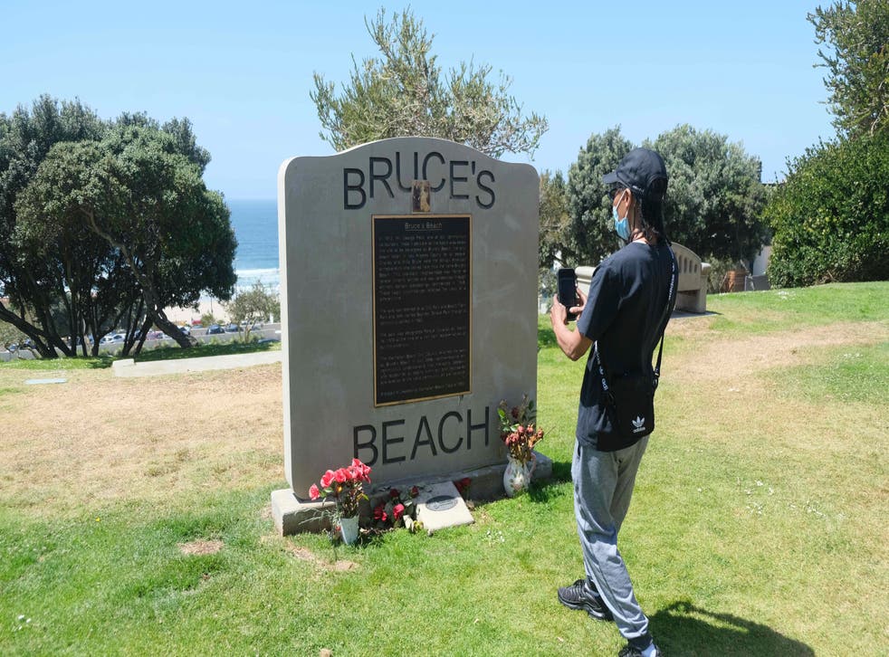 <p>File: A monument on Bruce's Beach in Manhattan Beach </p>