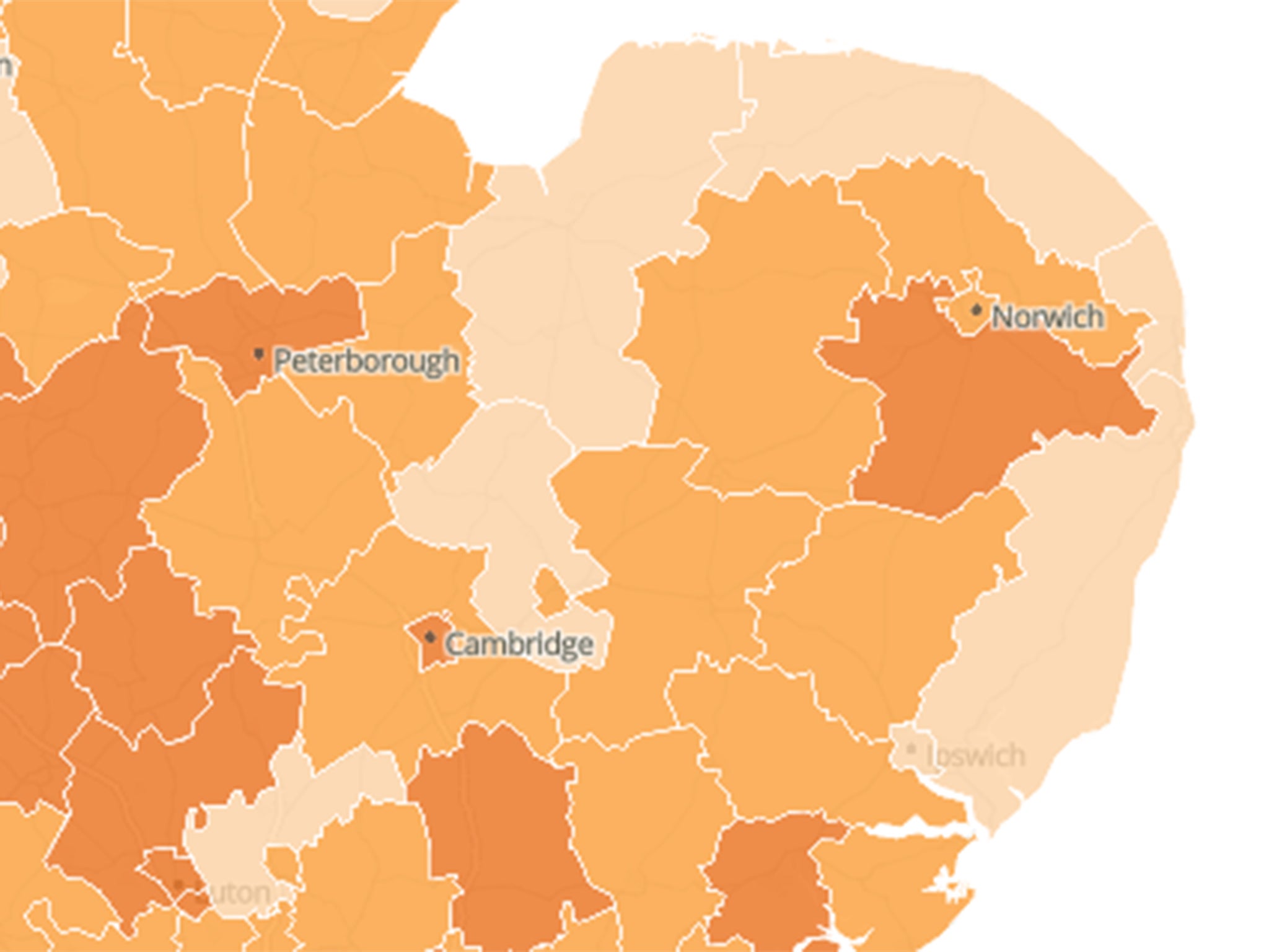 East of England saw biggest percentage rise in population