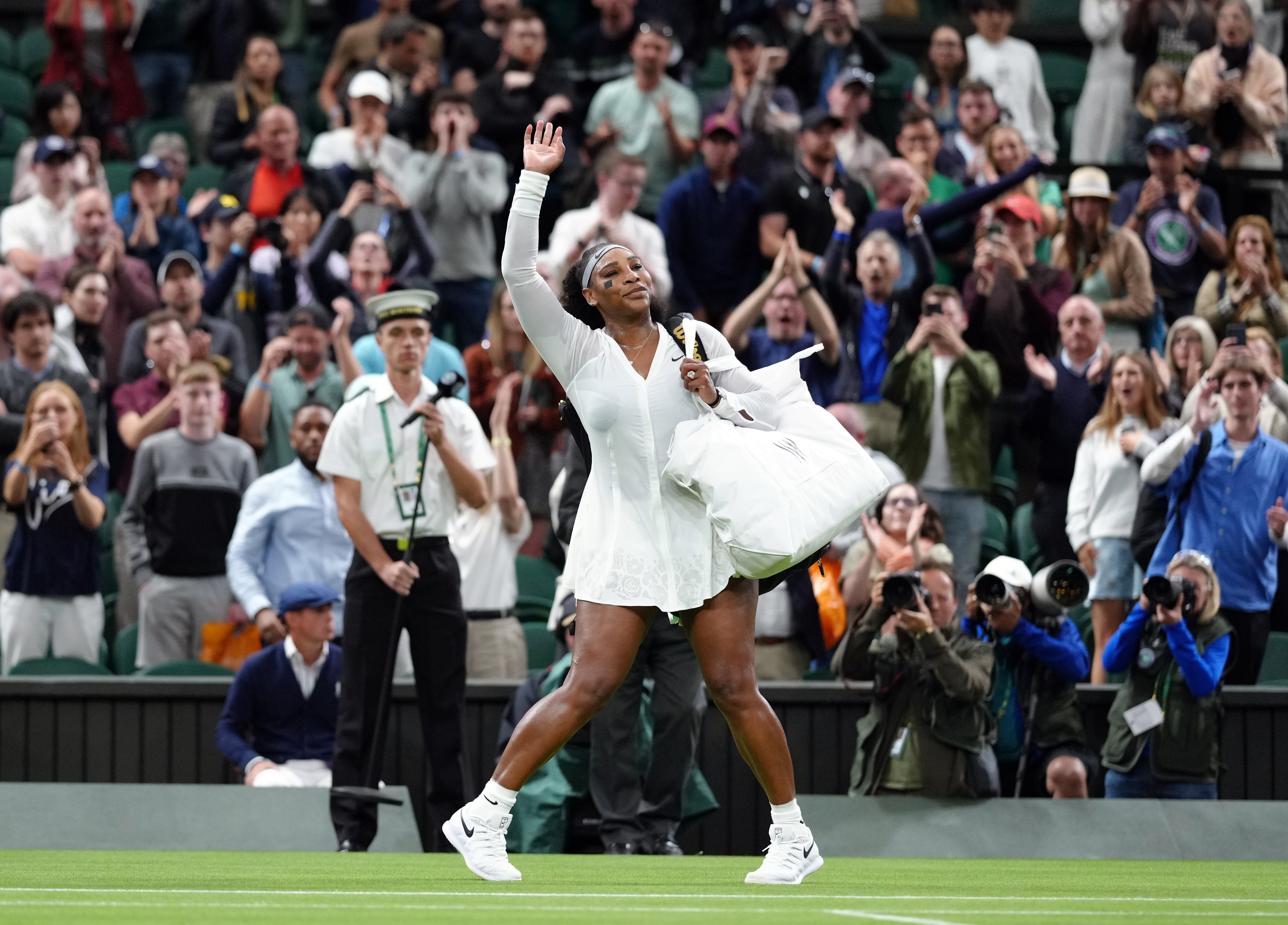 Serena Williams waves to the crowd after what could be her Wimbledon farewell (John Walton/PA)