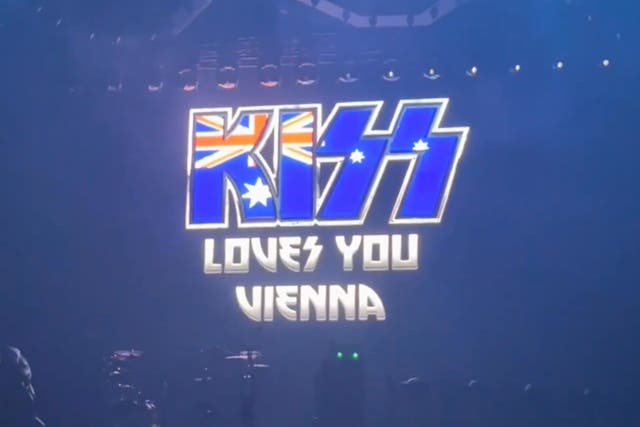 <p>The errant lettering displayed during Kiss’s Vienna gig</p>