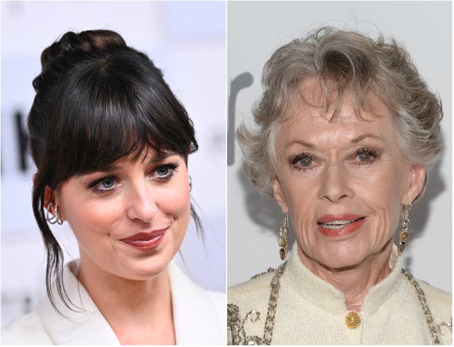 <p>Dakota Johnson and Tippi Hedren</p>