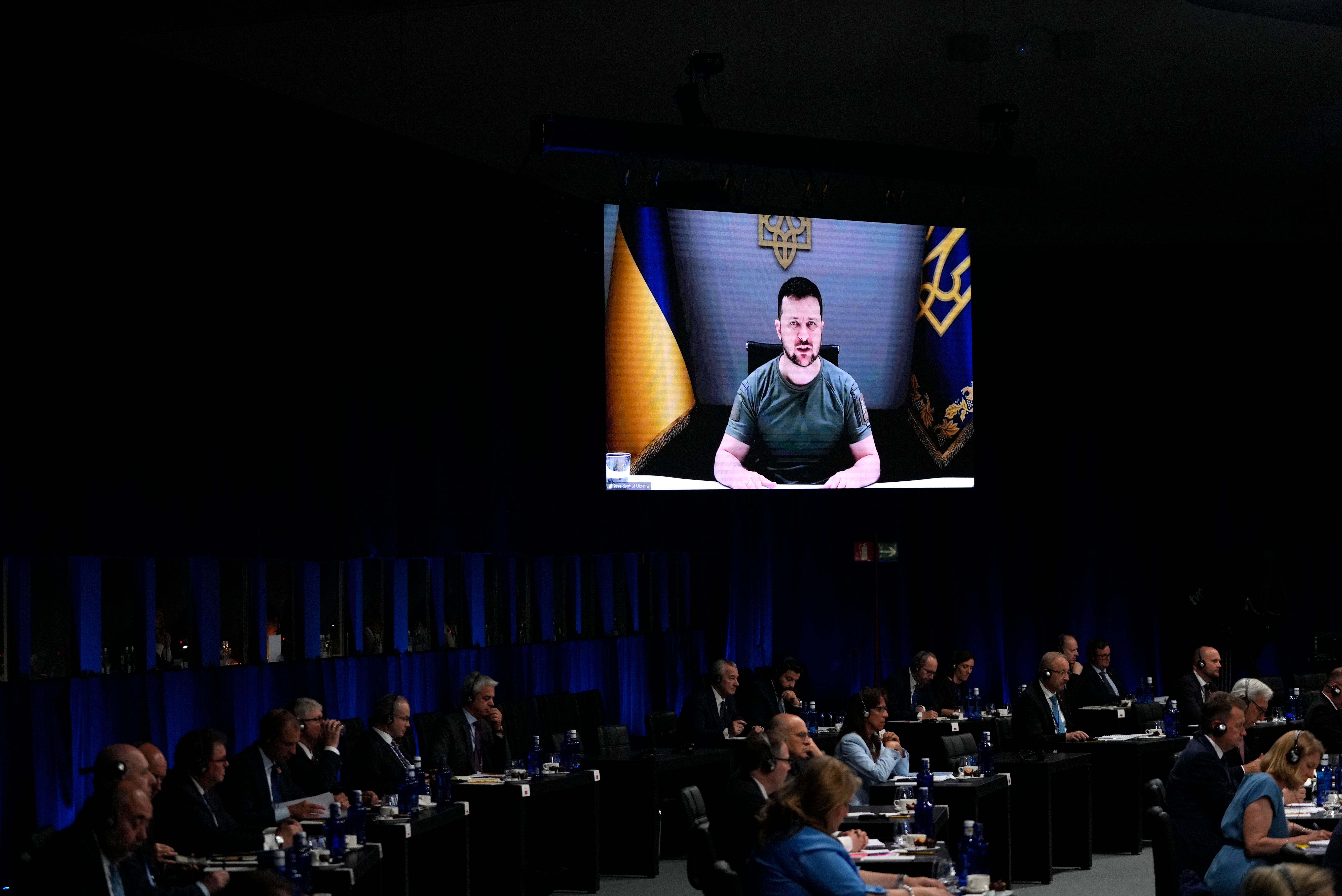 President Zelensky addresses Nato summit via video call