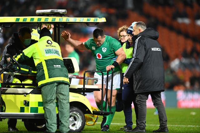 <p>The veteran prop left the pitch on a medical cart </p>