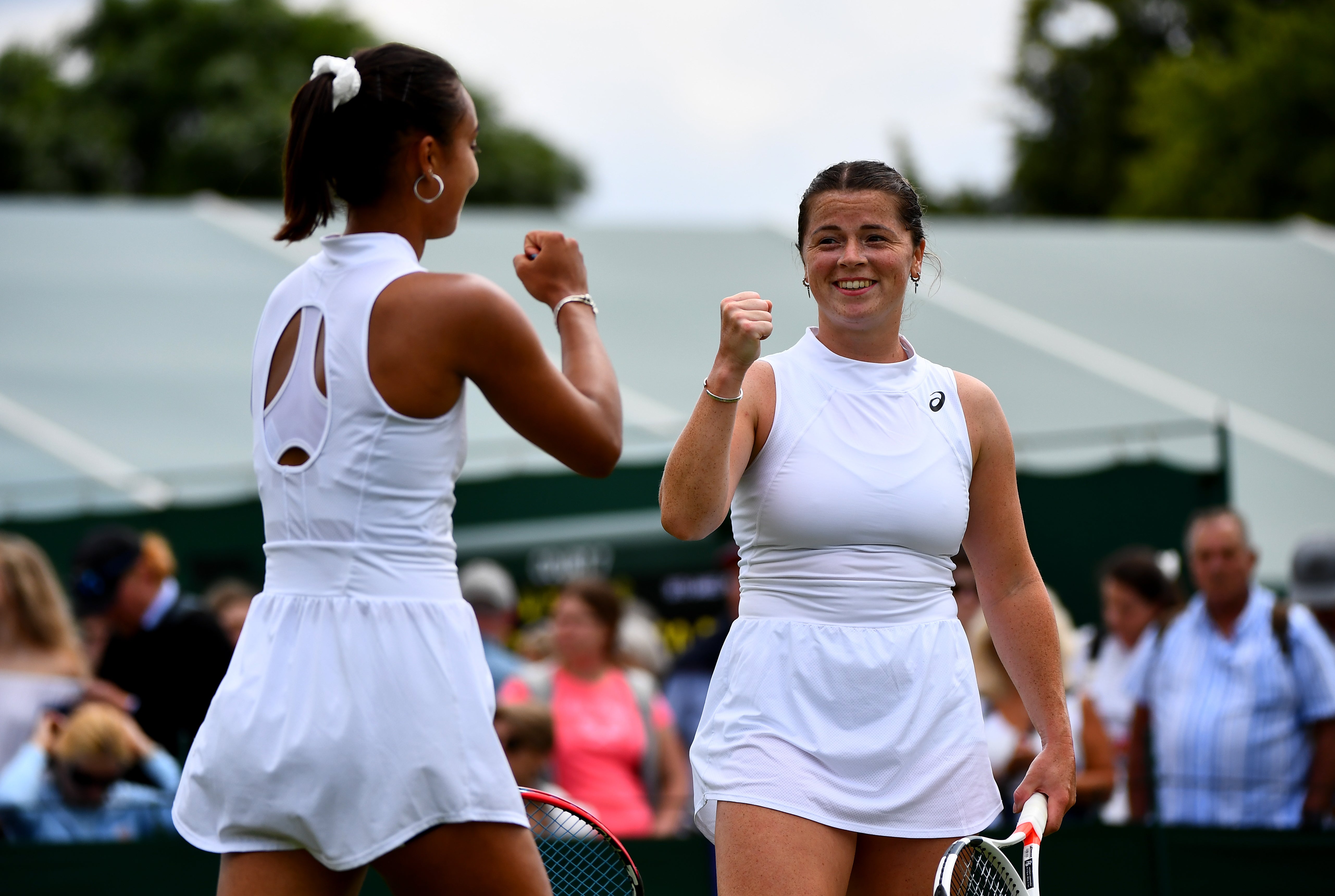 Sarah Beth Grey, right, and Eden Silva during the women’s doubles in Wimbledon 2019 (Victoria Jones/PA)