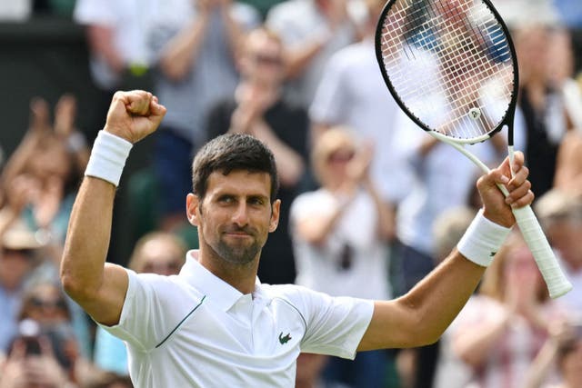 <p>Novak Djokovic celebrates his second-round victory</p>