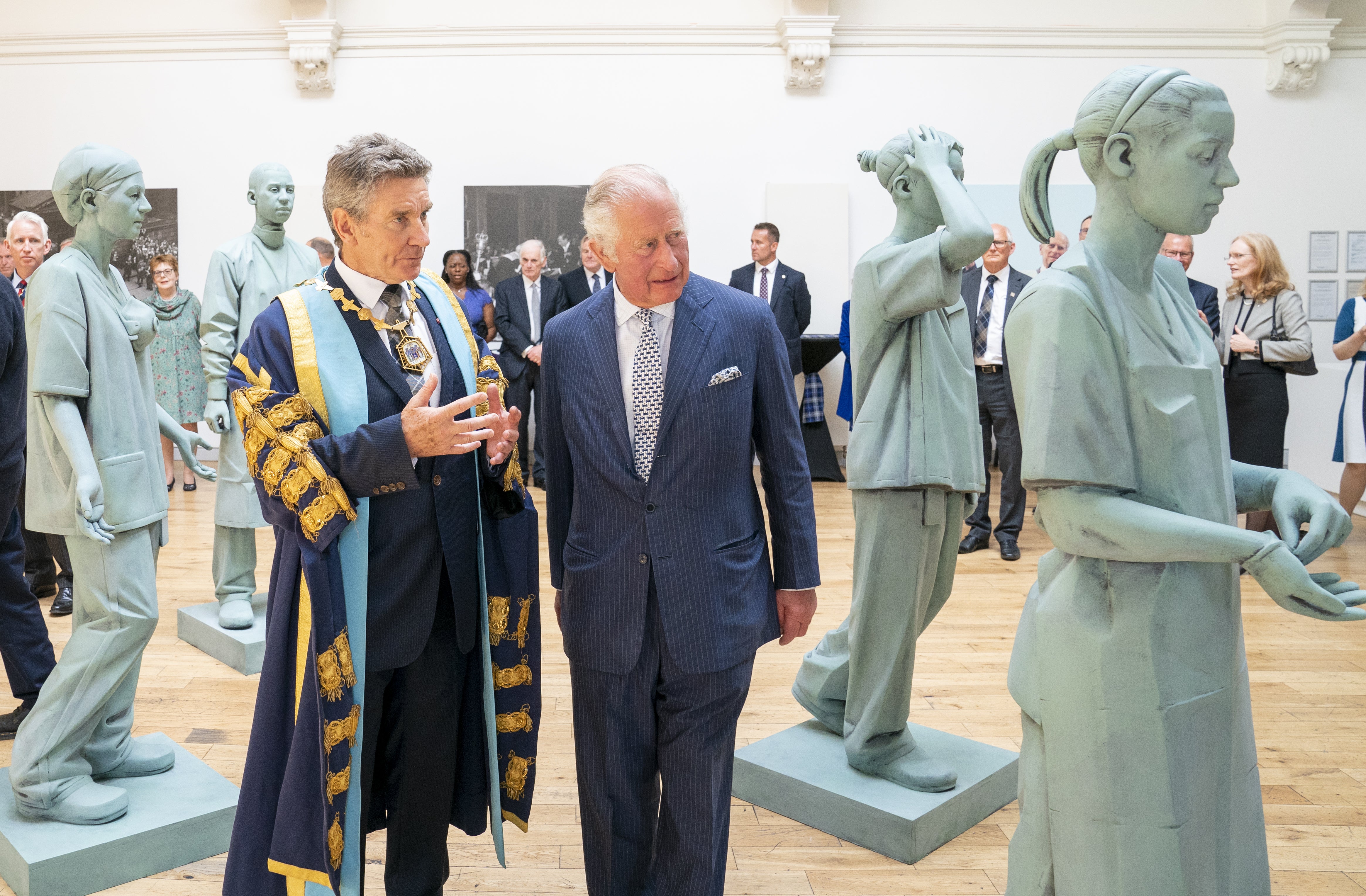 The Prince of Wales views the sculptures (Jane Barlow/PA)