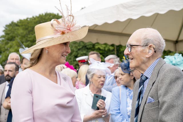 David Flucker speaks to Sophie Wessex, known as the Countess of Forfar while in Scotland, at the garden party (Jane Barlow/PA)