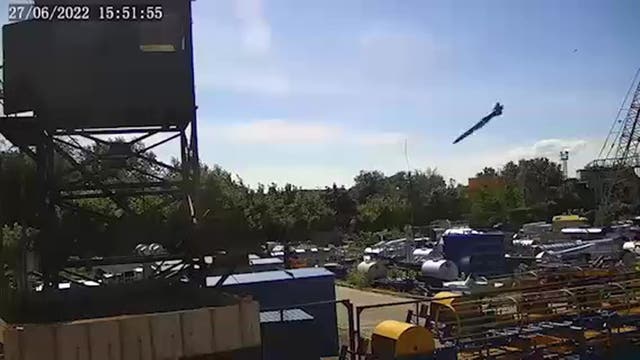 <p>A grab from security video shows a missile moments before it hit the Amstor shopping mall in Kremenchuk, killing dozens</p>