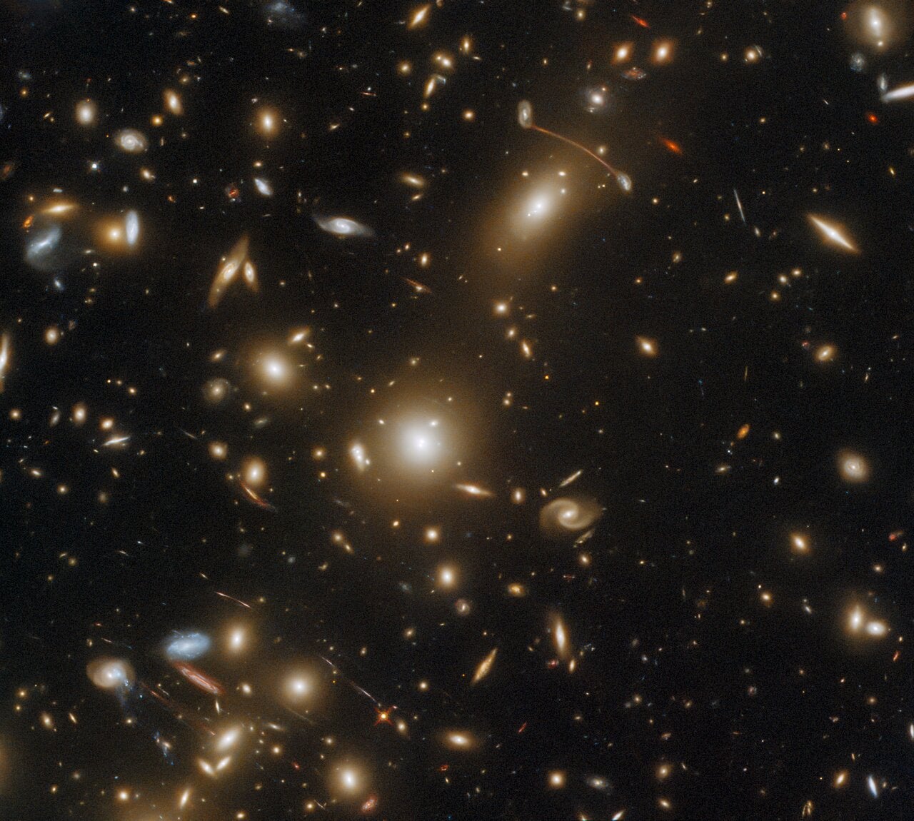 An image of the distant galaxy cluster Abell 1351 taken by the Hubble Space Telescope
