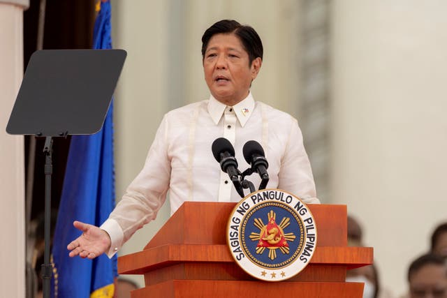 <p>Ferdinand ‘Bongbong’ Marcos Jr delivers a speech after taking oath as the 17th President of the Philippines</p>