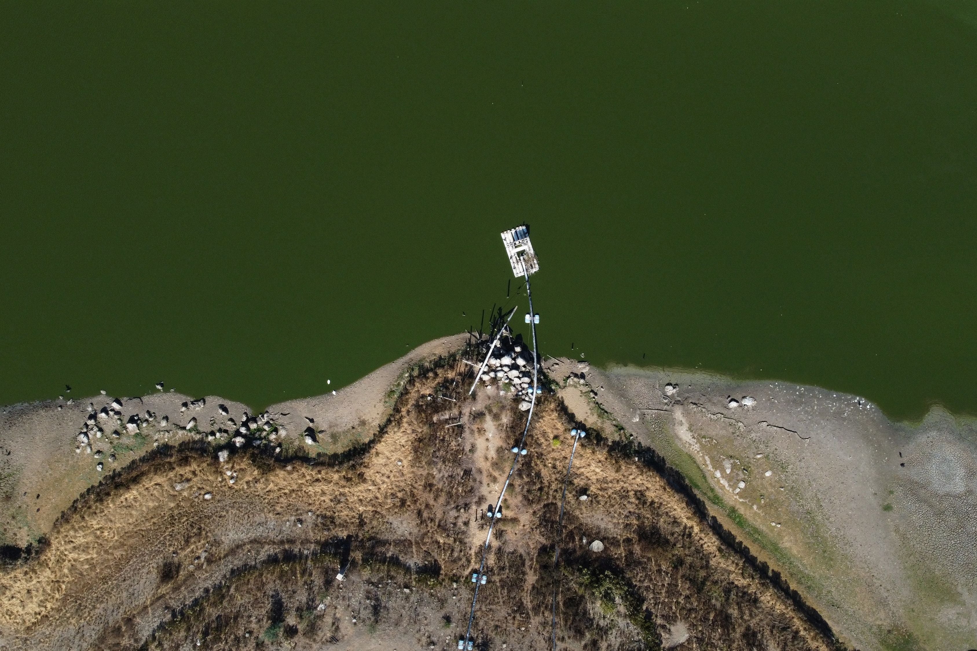 A general view of the almost-dry Penuelas lake in Valparaiso