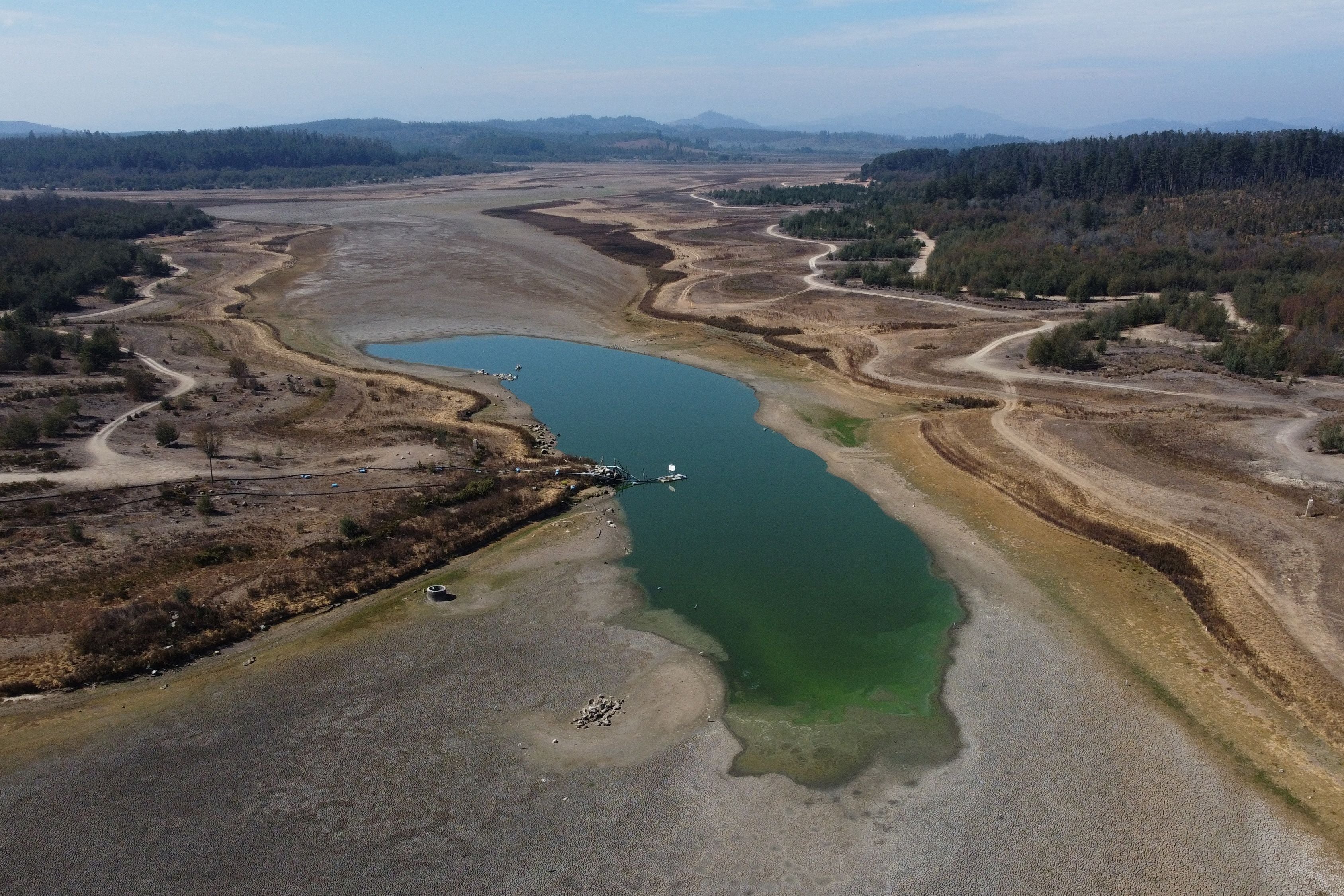 The almost-dry Penuelas lake in Valparaiso