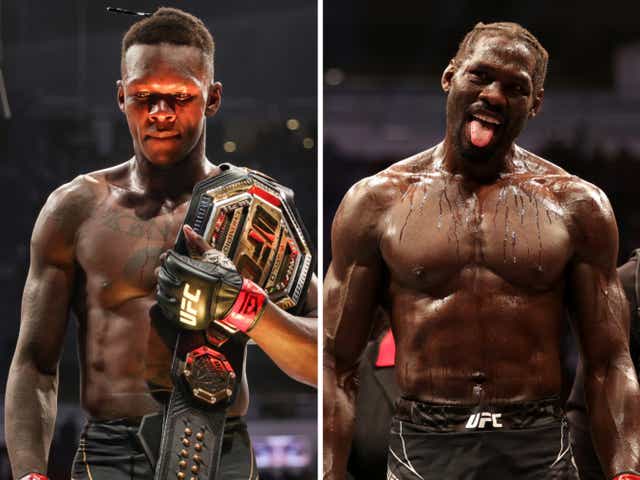 <p>UFC middleweight champion Israel Adesanya (left) and challenger Jared Cannonier</p>