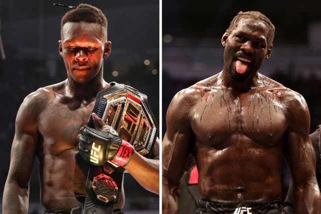 <p>UFC middleweight champion Israel Adesanya (left) and challenger Jared Cannonier</p>
