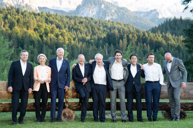 <p>G7 leaders posed for an informal photo during the G7 summit in Germany (Stefan Rousseau/PA)</p>